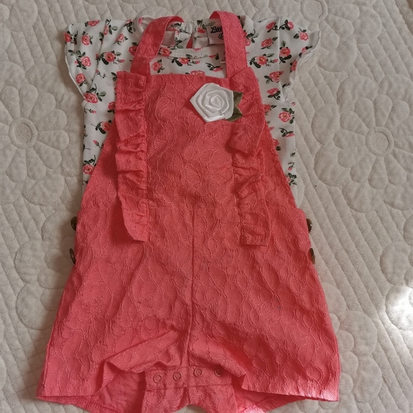 4/25 Little Lass baby matching set overall shorts with T-shirt - Picture 6 of 11